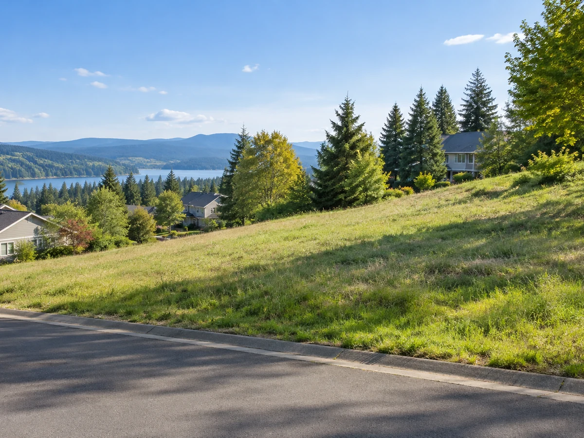 Illustrative grassy hillside with a neighborhood road nearby